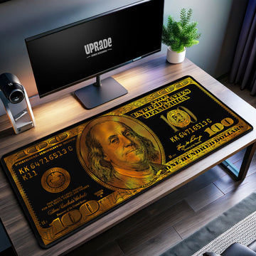 Gold 100 Dollar Bill Desk Mat, Benjamin Franklin Mouse Pad