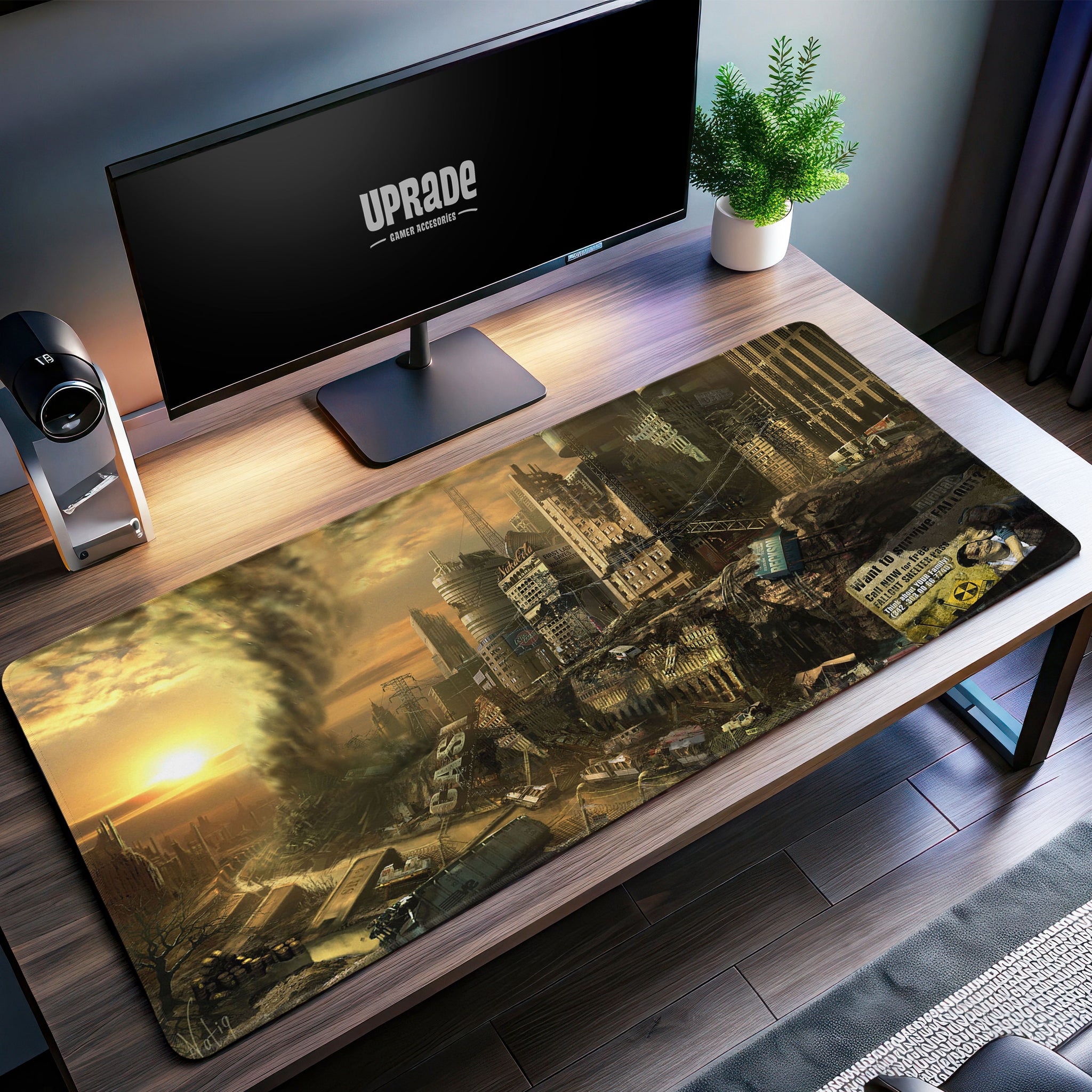 Fallout Post-Apocalyptic Cityscape Desk Mat, Wasteland Mouse Pad