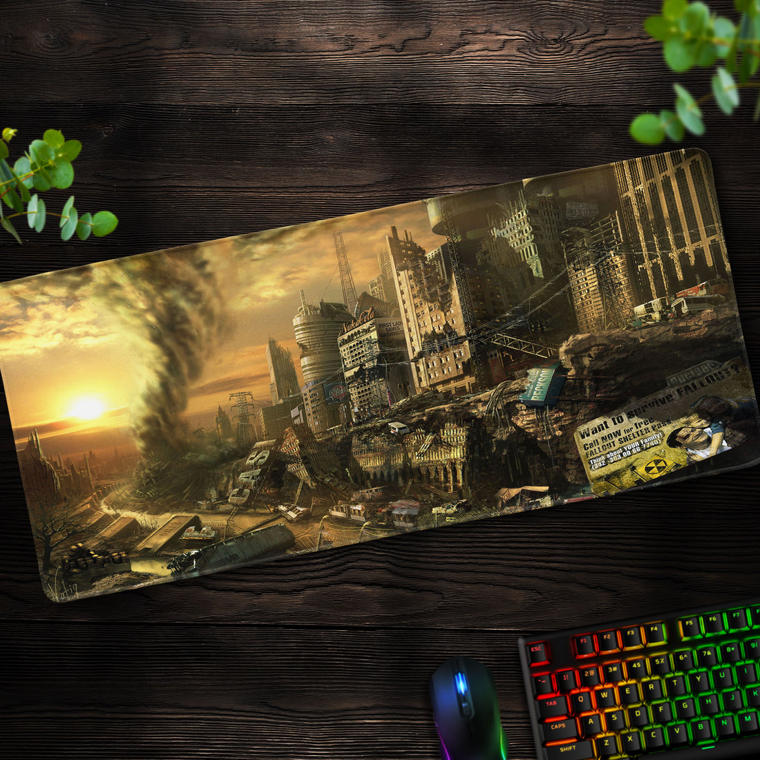 Fallout Post-Apocalyptic Cityscape Desk Mat, Wasteland Mouse Pad