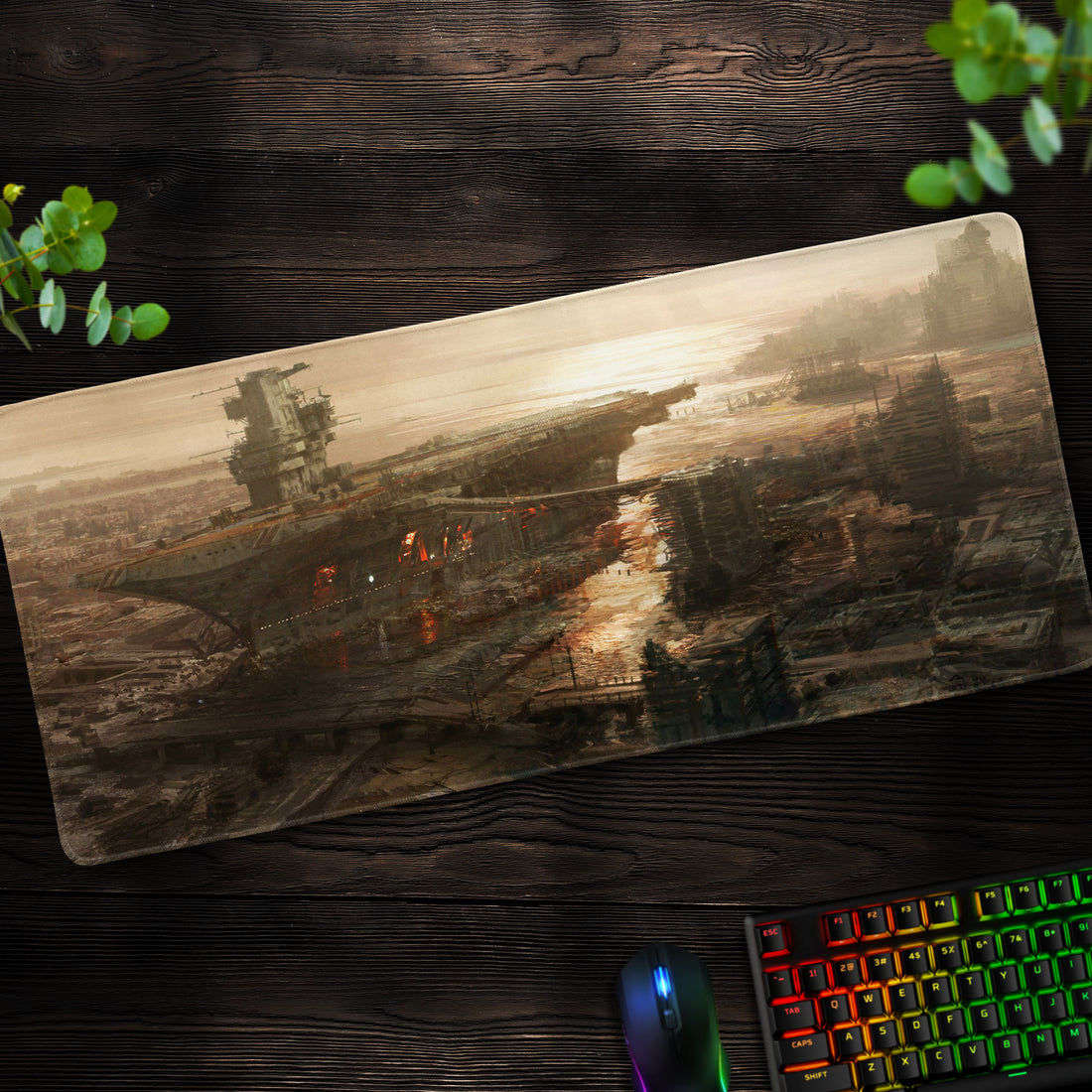 Fallout Ruined Aircraft Carrier Desk Mat, Post-Apocalyptic Mouse Pad