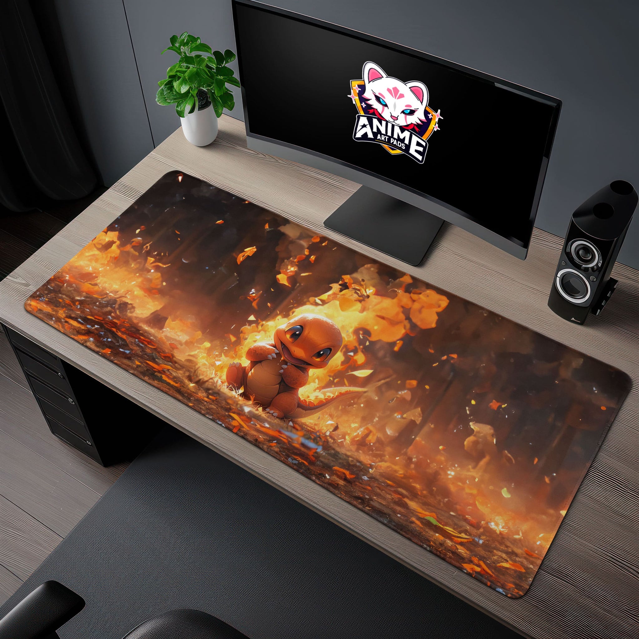 Charmander Flame Forest Desk Mat, Pokémon Adventure Mouse Pad