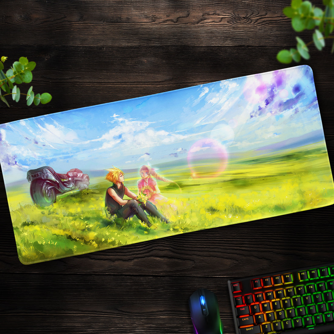 Final Fantasy Cloud & Aerith Desk Mat, Flower Field Mouse Pad