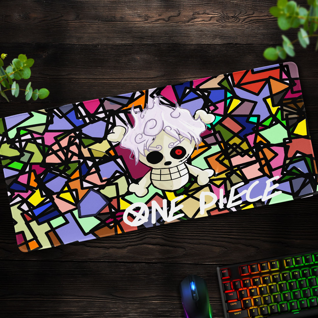 One Piece Luffy Gear 5 Desk Mat, Stained Glass Mouse Pad