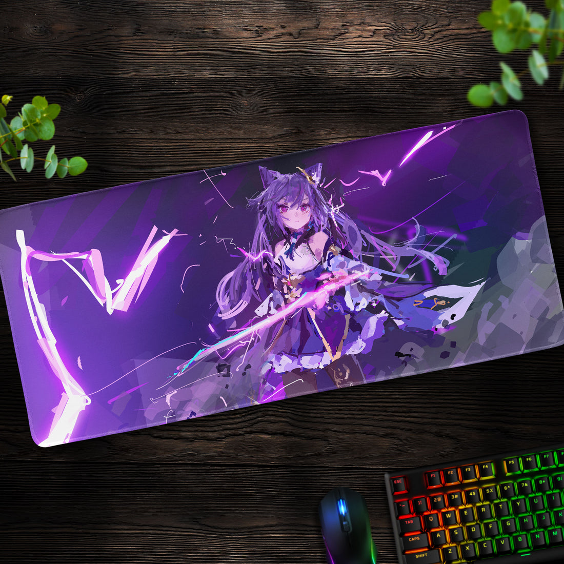 Genshin Impact Keqing Lightning Desk Mat, Electro Vision Mouse Pad