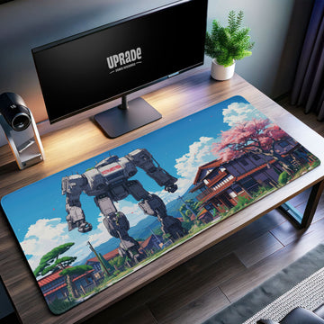 Mecha in Sakura Village Desk Mat, Robot Anime Mouse Pad