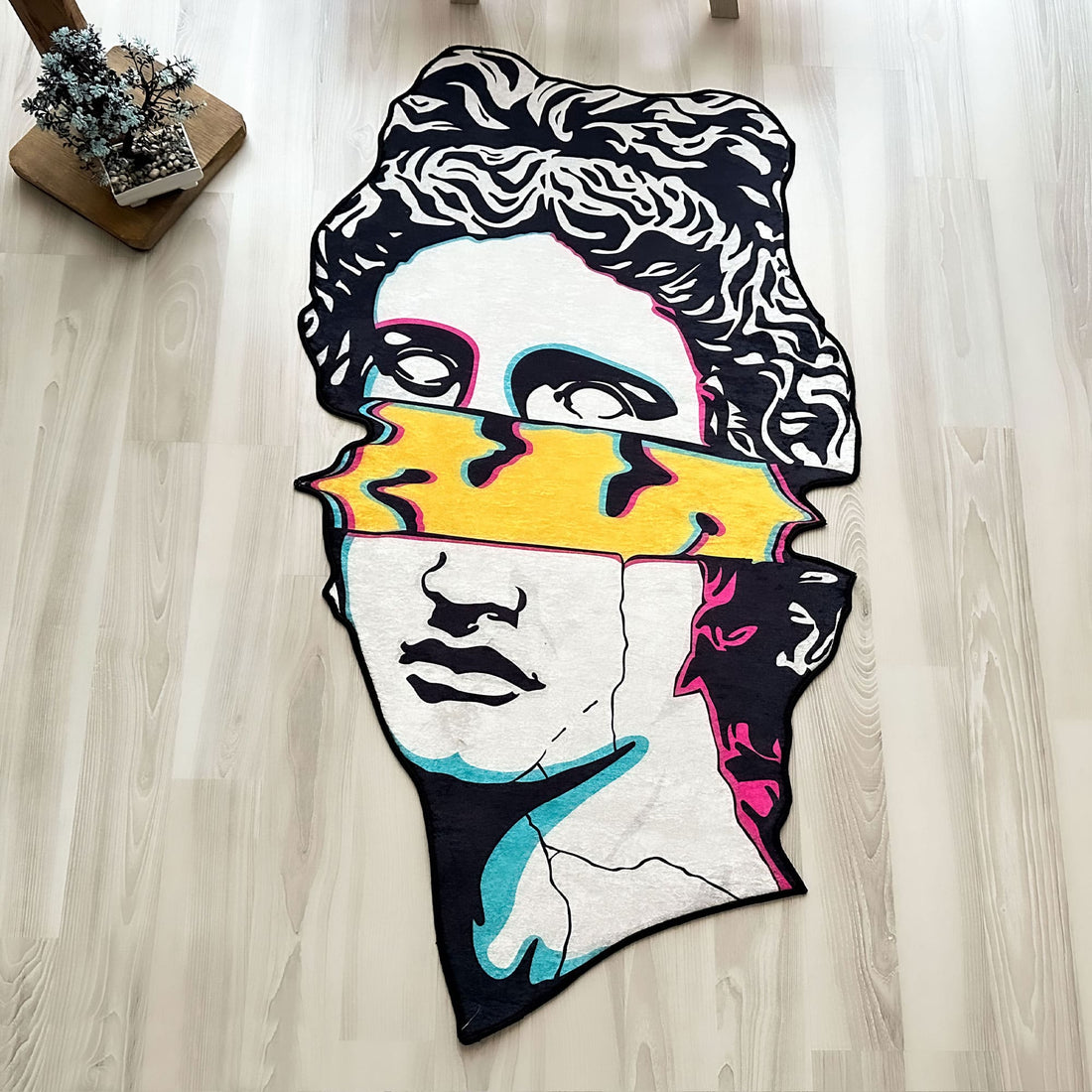 Glitch Greek Statue Smiley Emoji Shaped Soft Rug