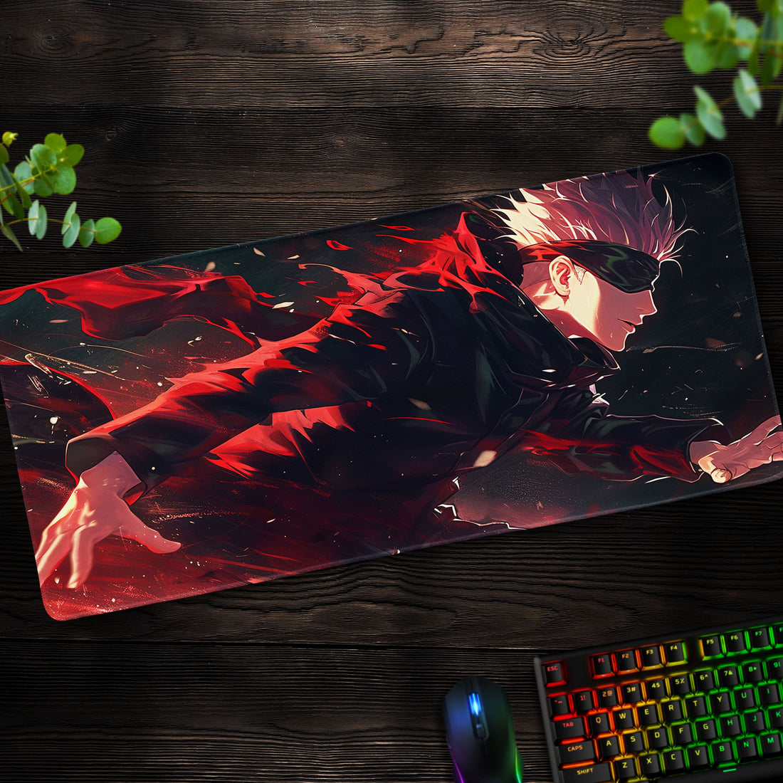 Gojo Satoru Red Surge Desk Mat, Jujutsu Kaisen Mouse Pad