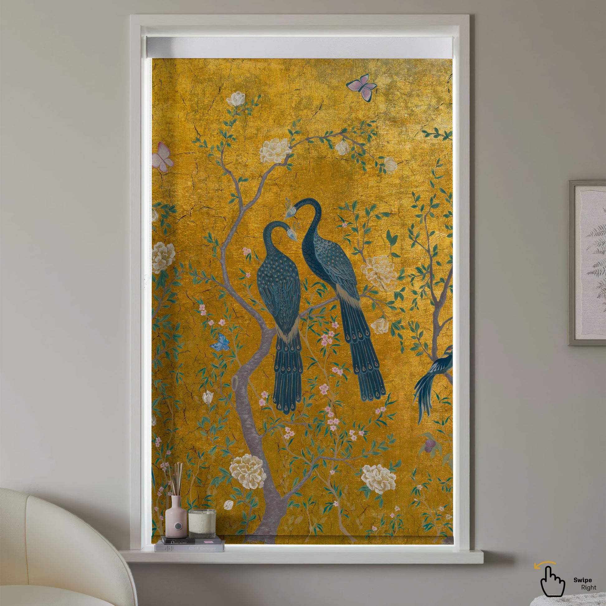 Golden Peacock Chinoiserie Living Room Roller Blinds - Cocoon Markt