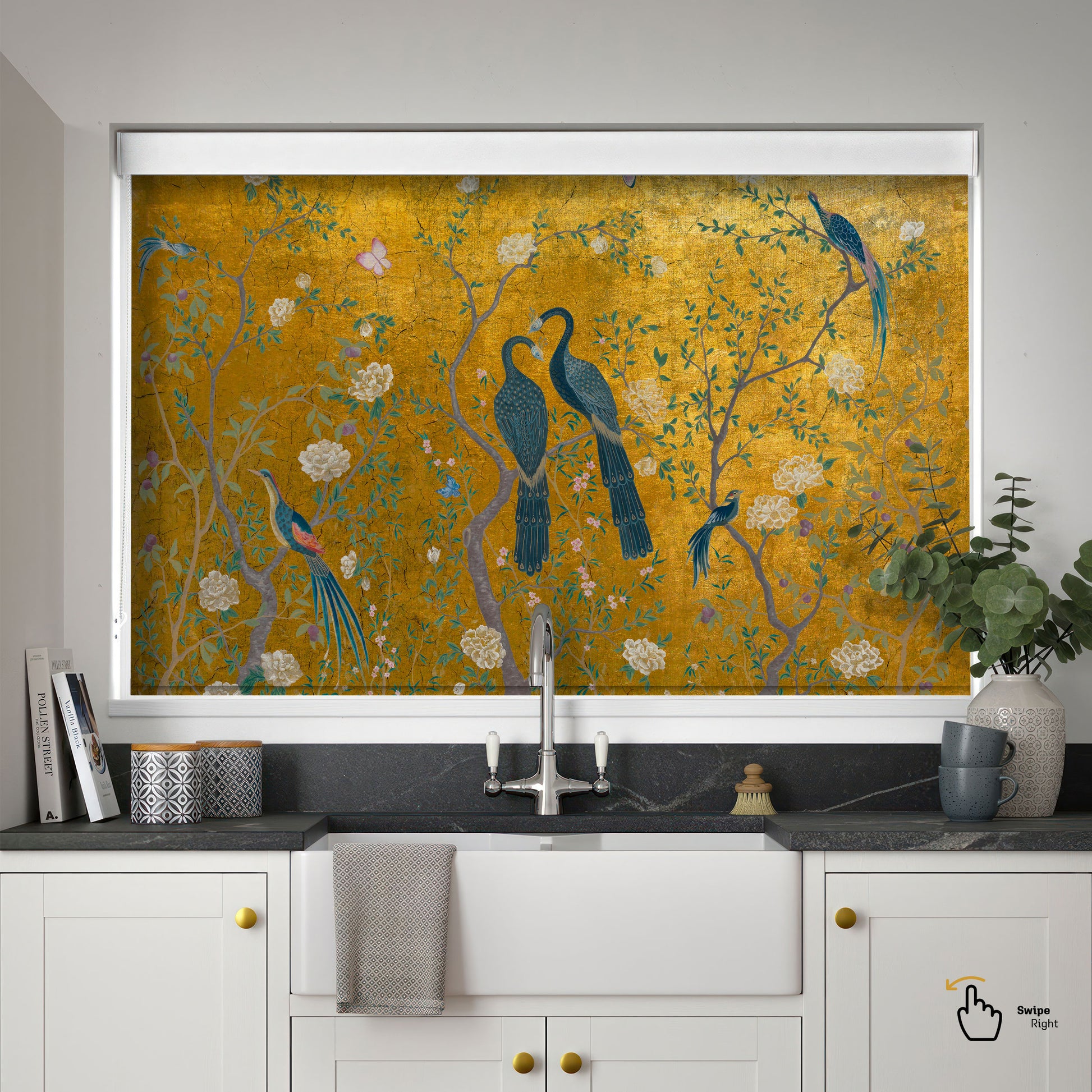 Golden Peacock Chinoiserie Living Room Roller Blinds - Cocoon Markt