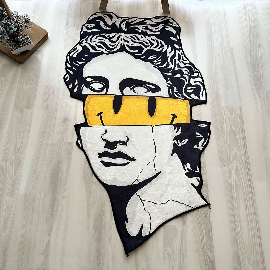 Greek Statue Smiley Emoji Minimal Shaped Soft Rug