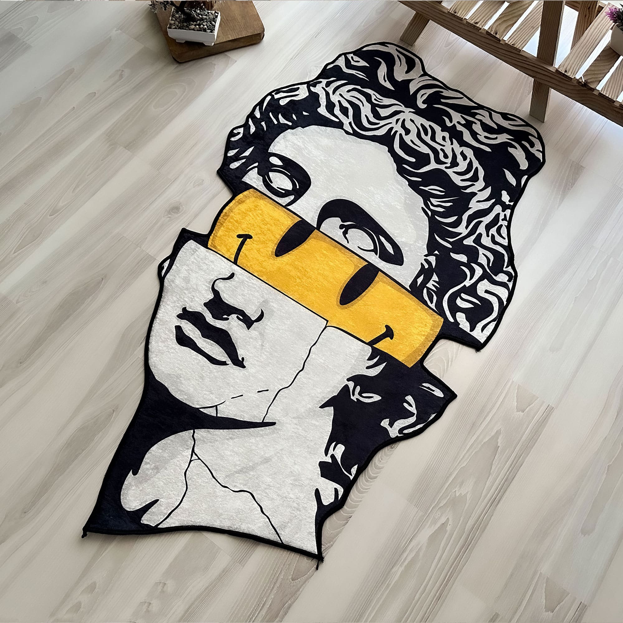 Greek Statue Smiley Emoji Minimal Shaped Soft Rug