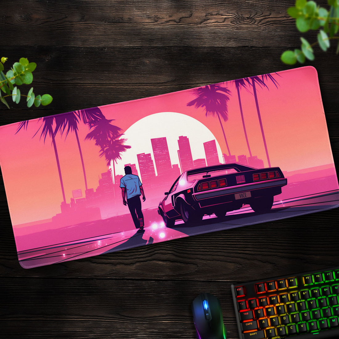 GTA Vice City Desk Mat, Retro Sunset Mouse Pad