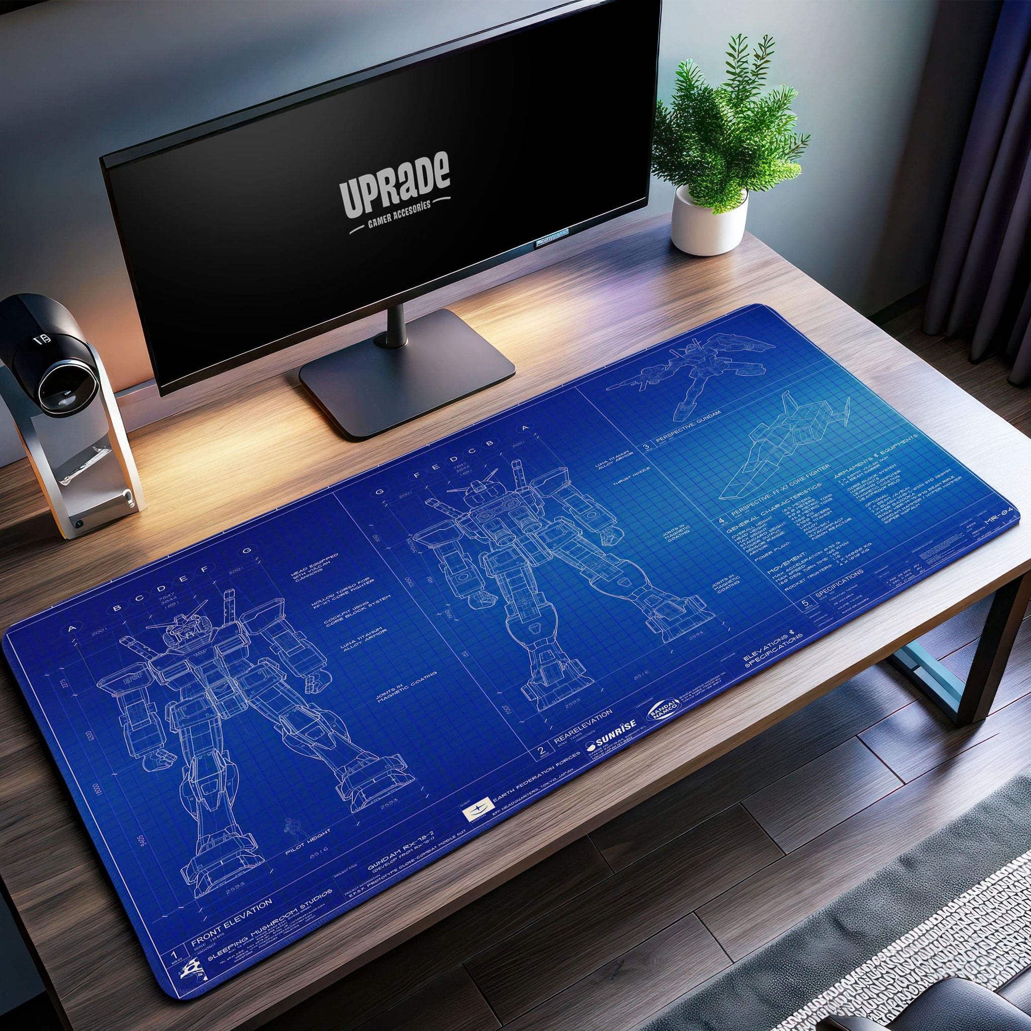 Gundam Blueprints Desk Mat, Mecha Design Mouse Pad