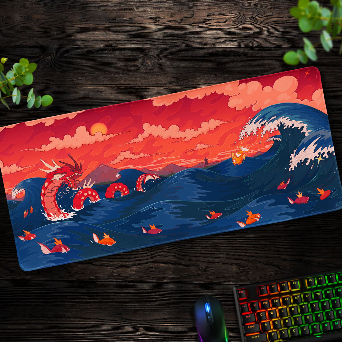 Gyarados Ocean Battle Desk Mat, Epic Pokémon Wave Mouse Pad