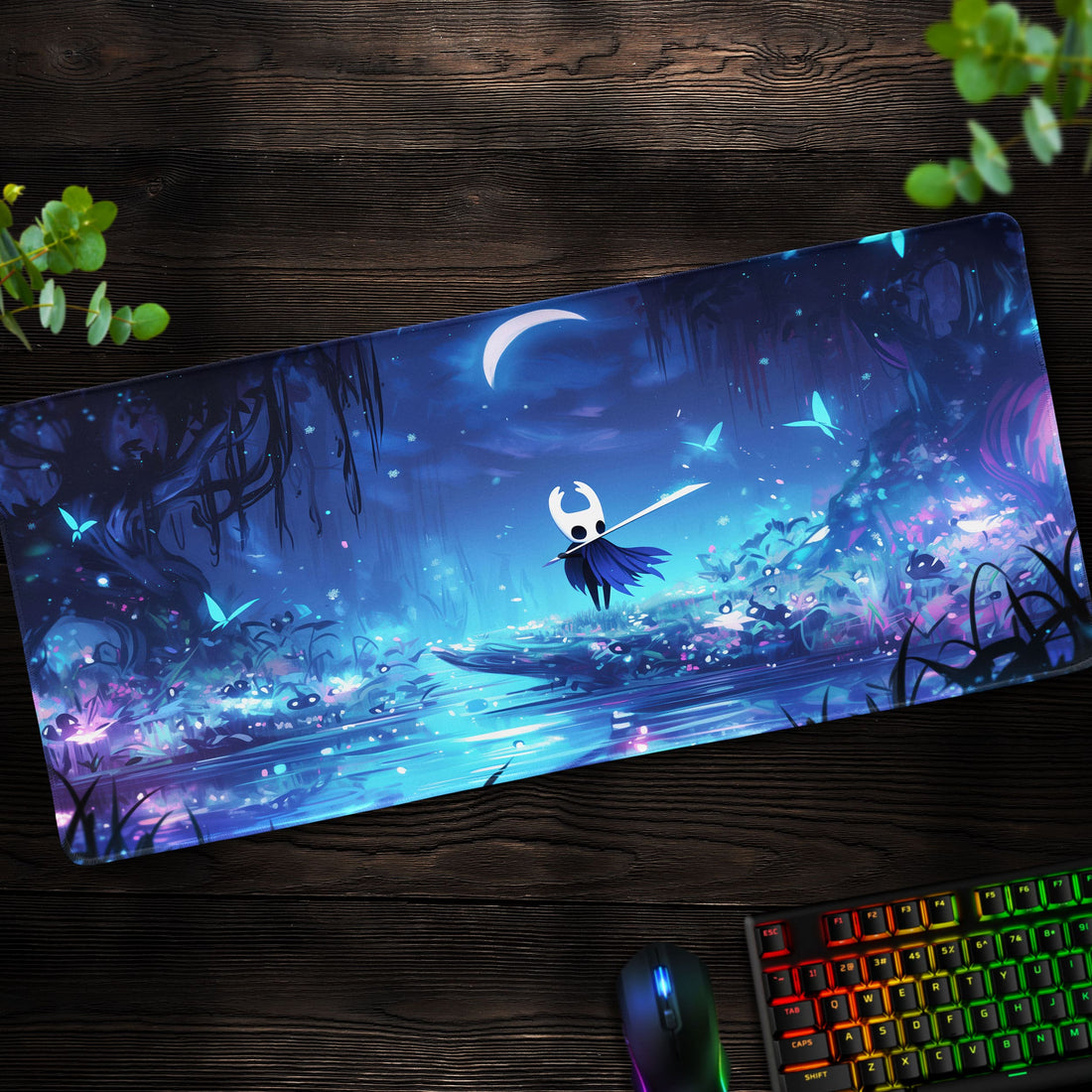 Hollow Knight Glow Desk Mat, Lumafly Forest Mouse Pad