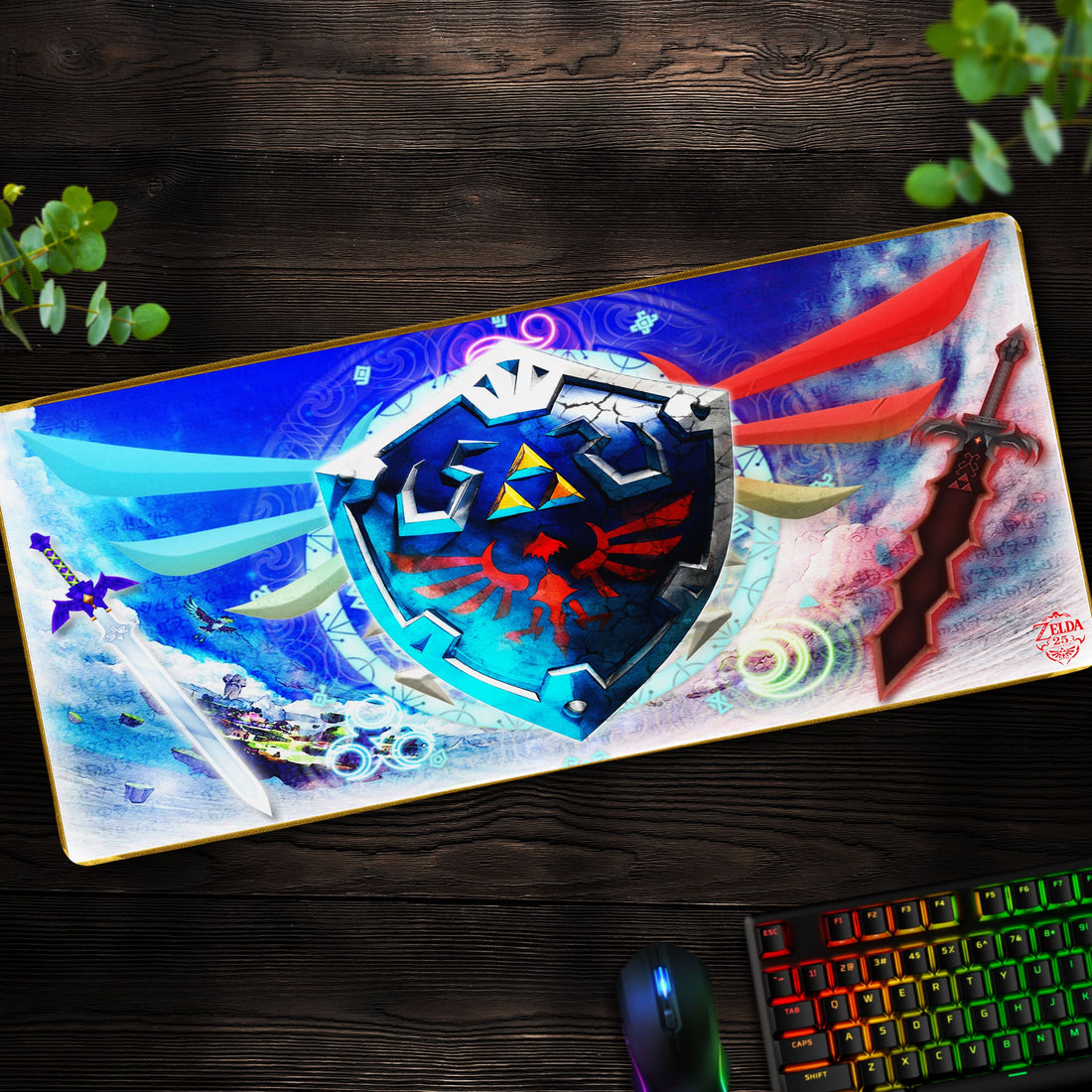 Hylian Shield and Master Sword Desk Mat, Zelda Hero’s Legacy Mouse Pad