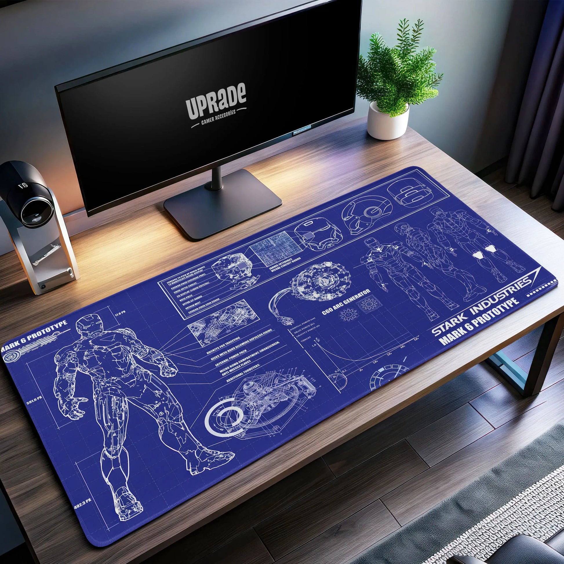 Iron Man Blueprint Desk Mat, Stark Industries Mark 6 Mouse Pad - Cocoon Markt