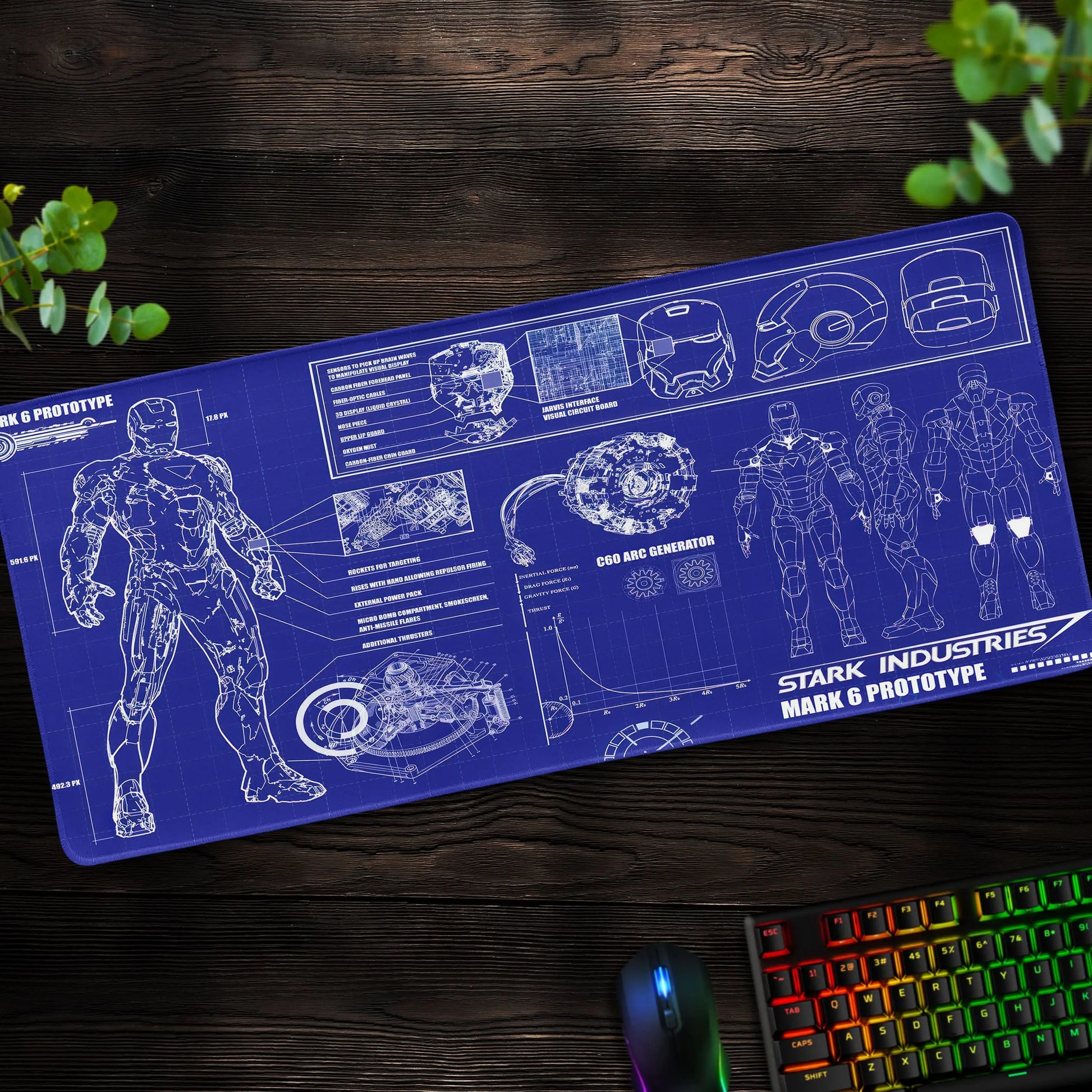 Iron Man Blueprint Desk Mat, Stark Industries Mark 6 Mouse Pad - Cocoon Markt