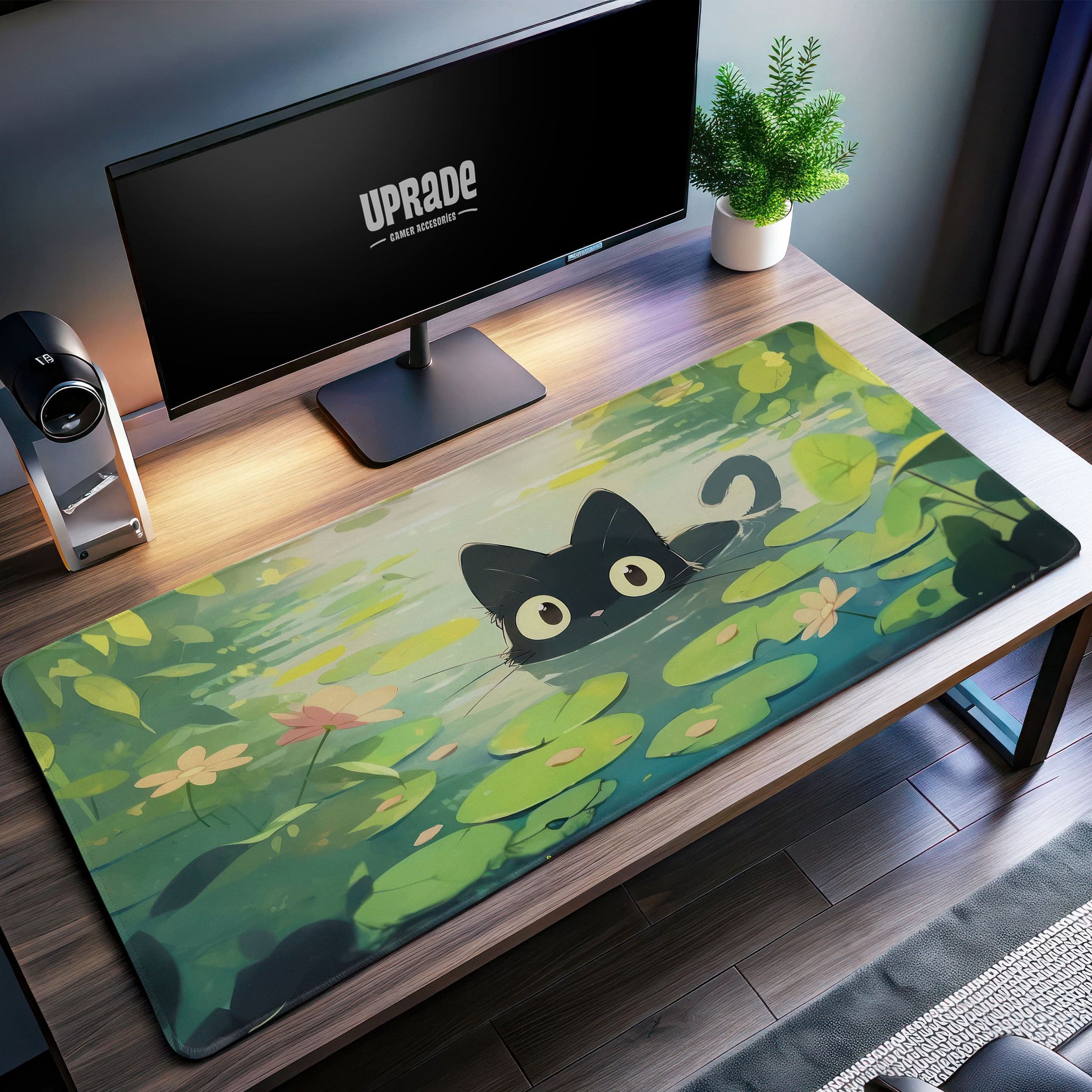 Jiji in Lily Pond Desk Mat, Studio Ghibli Cat Mouse Pad