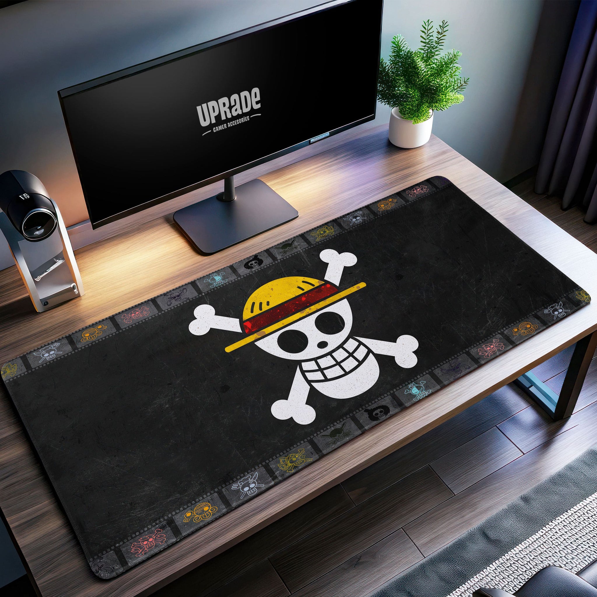 One Piece Straw Hat Jolly Roger Desk Mat, Pirate Emblem Mouse Pad