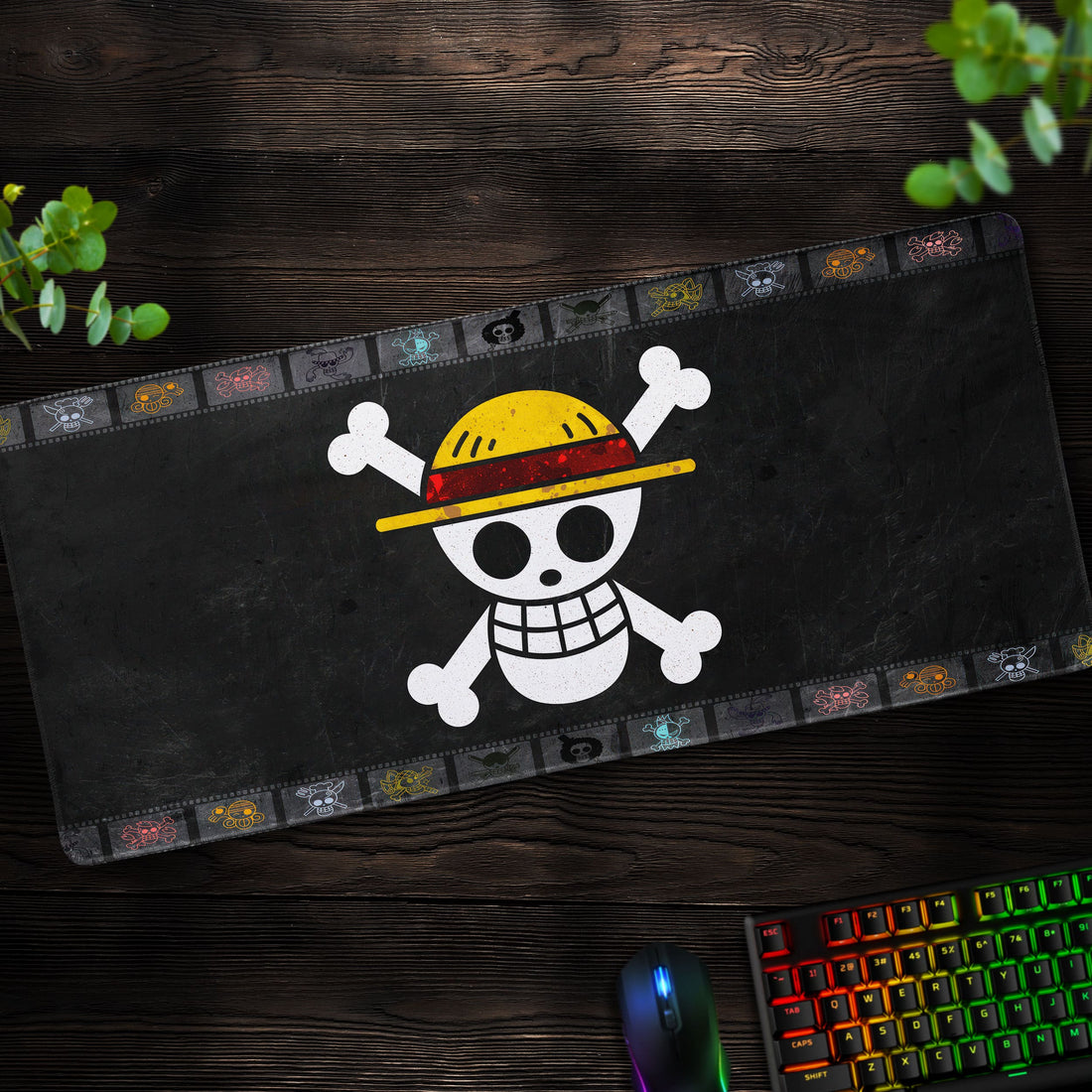 One Piece Straw Hat Jolly Roger Desk Mat, Pirate Emblem Mouse Pad