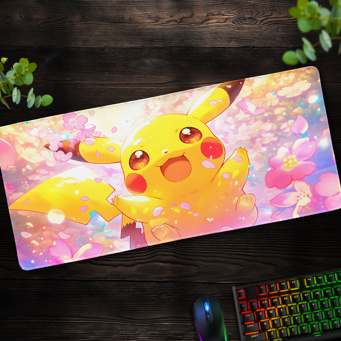 Pikachu Blossom Desk Mat, Pokémon Floral Mouse Pad