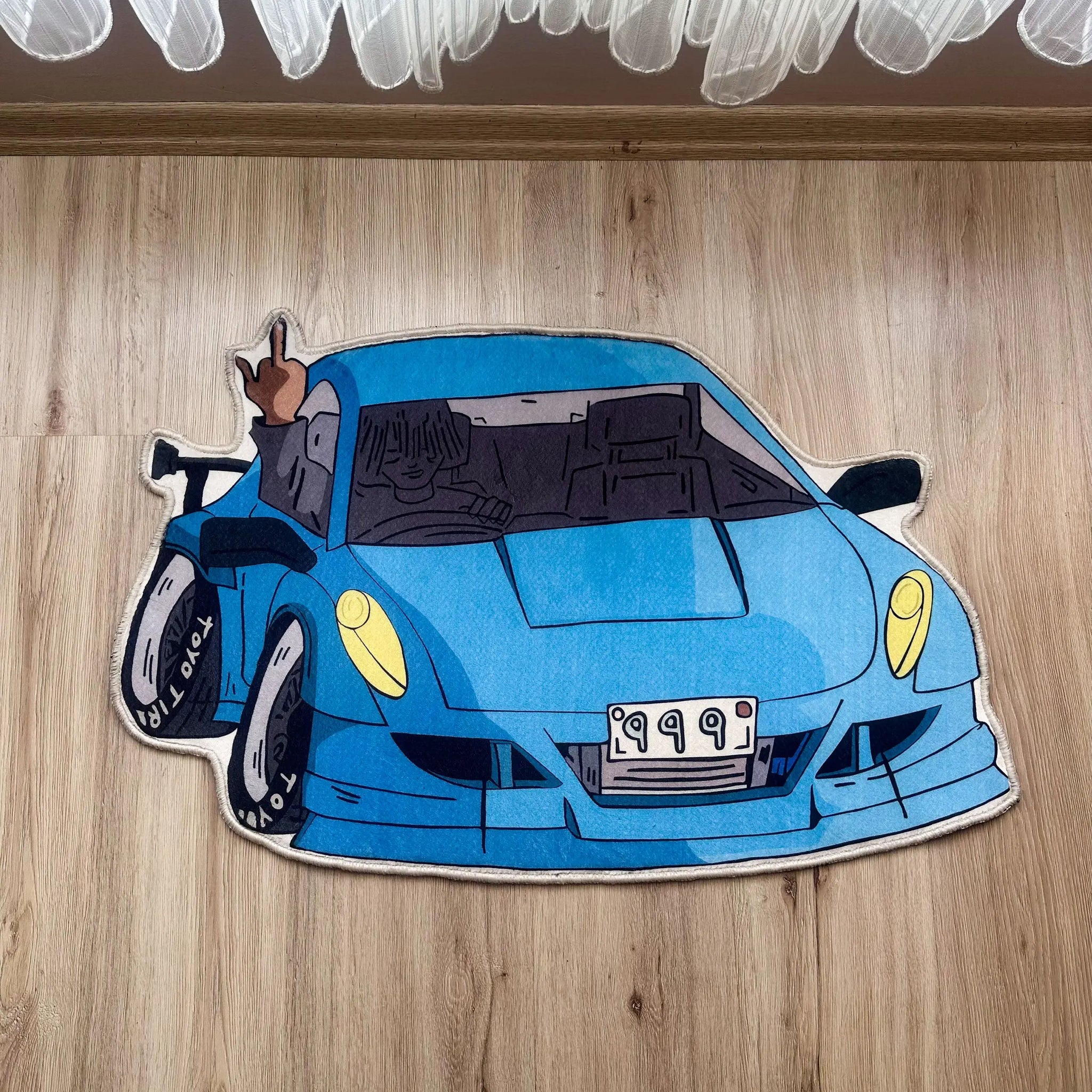 Juice WRLD Rug, Blue Sports Car Shaped Carpet