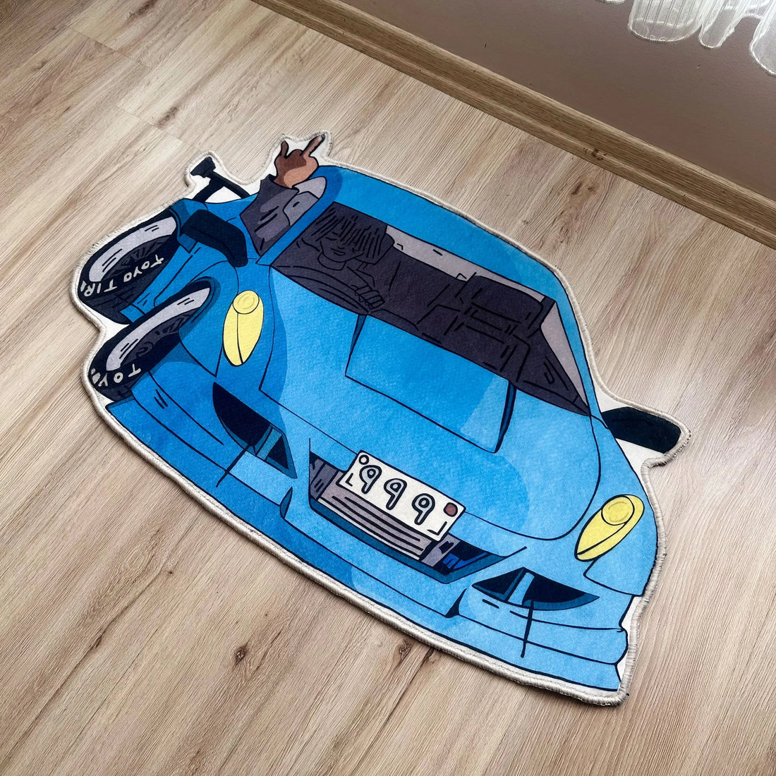 Juice WRLD Rug, Blue Sports Car Shaped Carpet