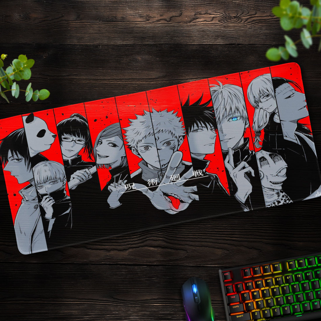 Jujutsu Kaisen Red & Black Desk Mat, Anime Mouse Pad