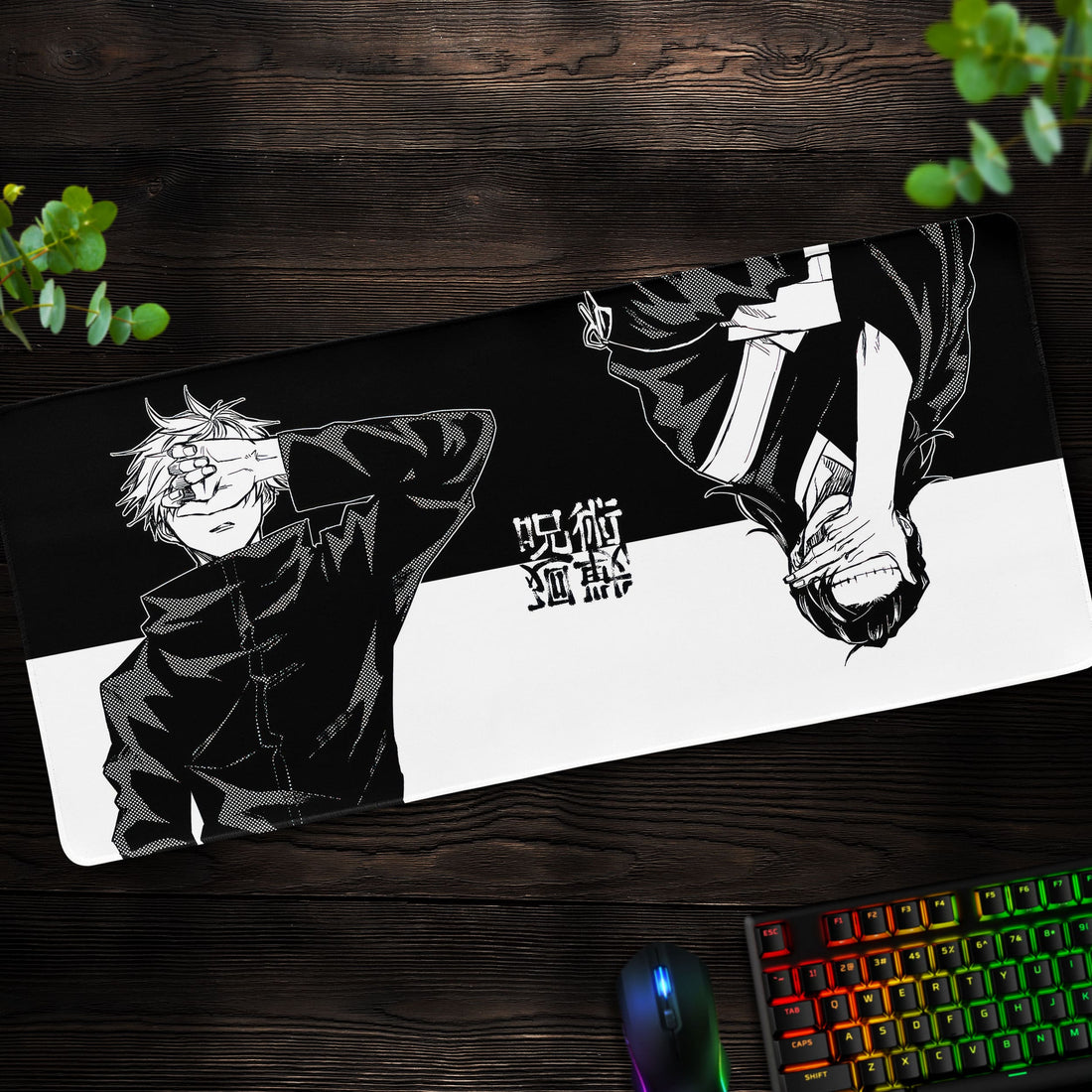 Jujutsu Kaisen Desk Mat, Gojo and Geto Black & White Mouse Pad