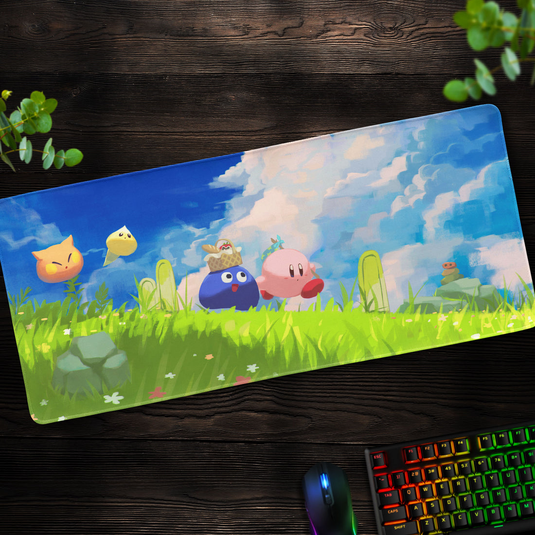 Kirby Meadow Stroll Desk Mat, Dream Land Mouse Pad