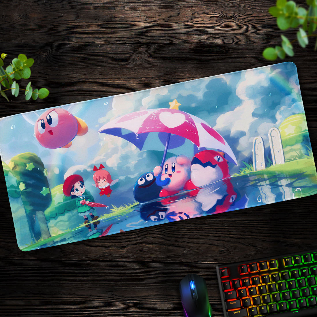 Kirby Rainy Day Desk Mat, Umbrella Adventure Mouse Pad