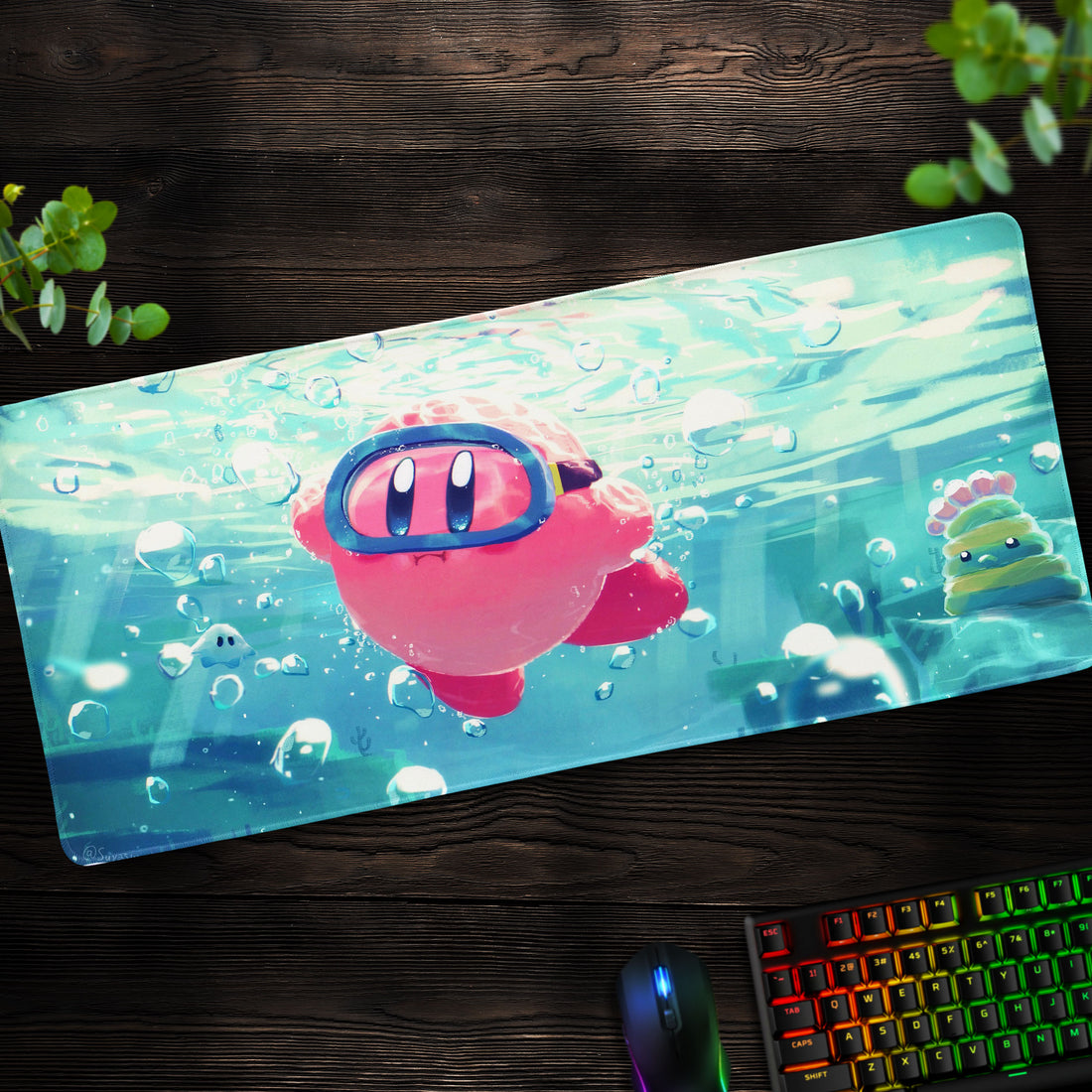 Kirby Underwater Dive Desk Mat, Aquatic Adventure Mouse Pad