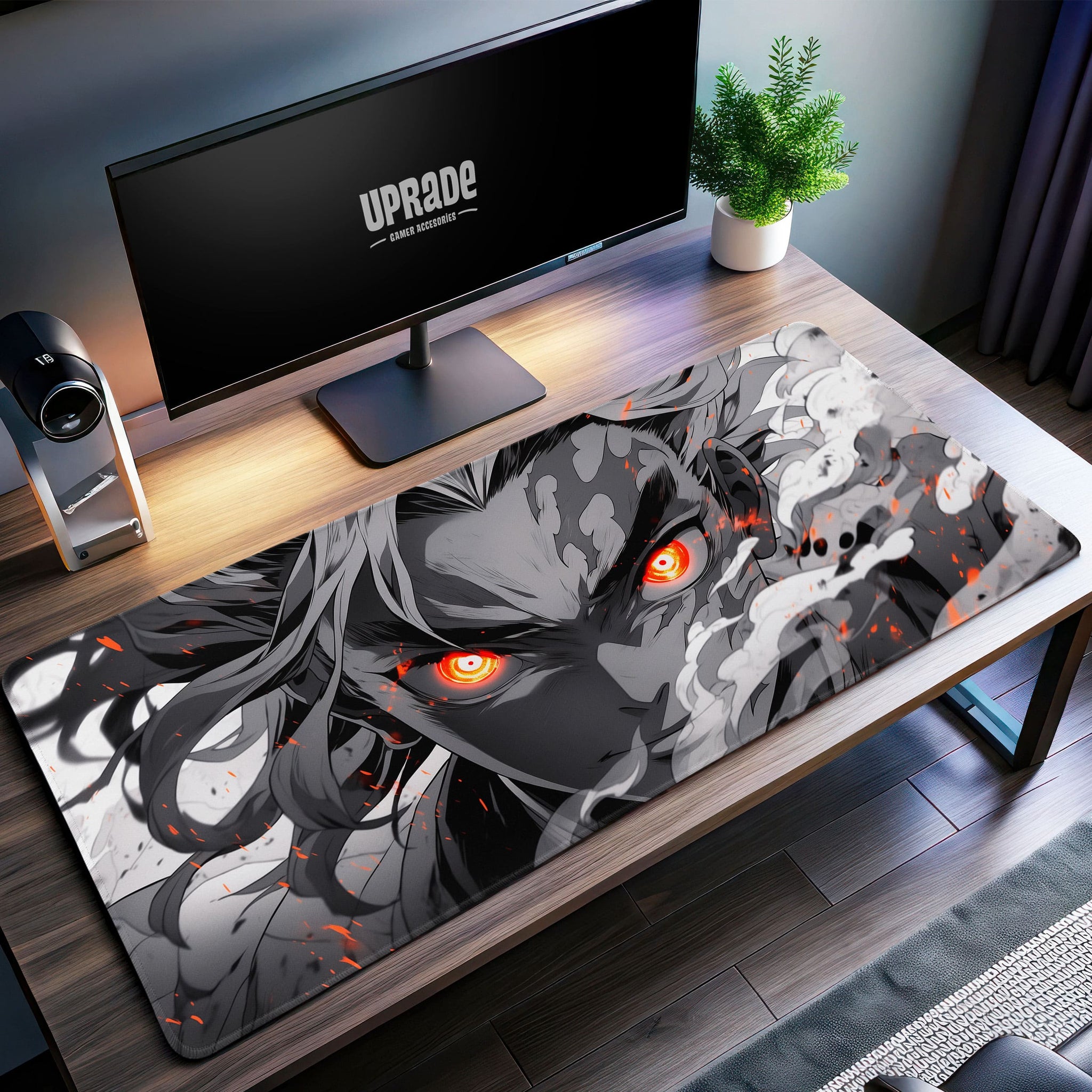 Raging Flame Warrior Desk Mat, Anime Intensity Mouse Pad