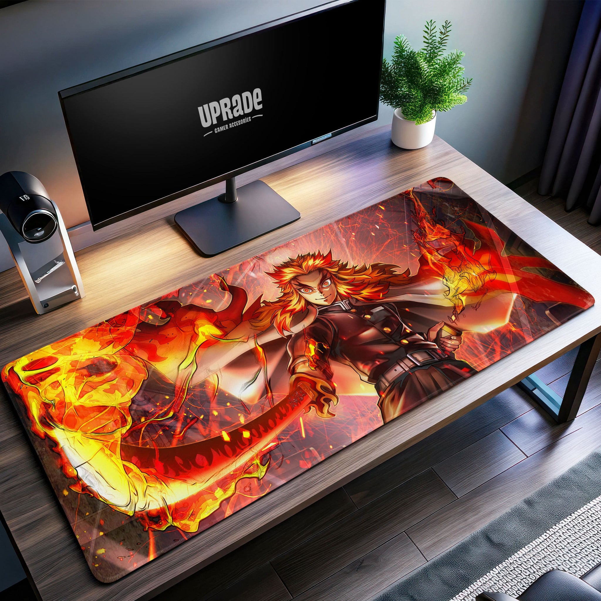 Rengoku Flame Master Desk Mat, Demon Slayer Mouse Pad