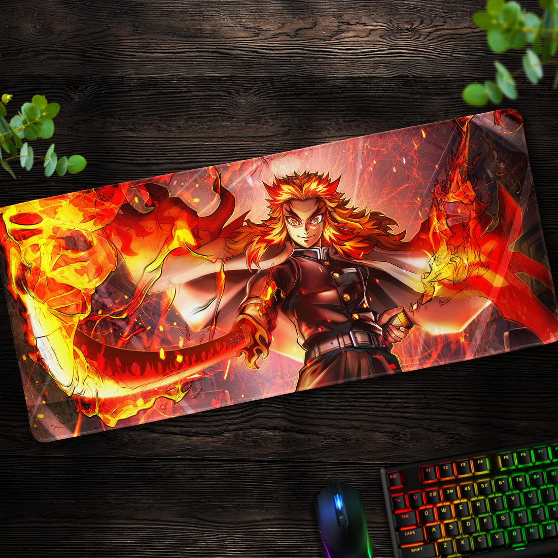 Rengoku Flame Master Desk Mat, Demon Slayer Mouse Pad