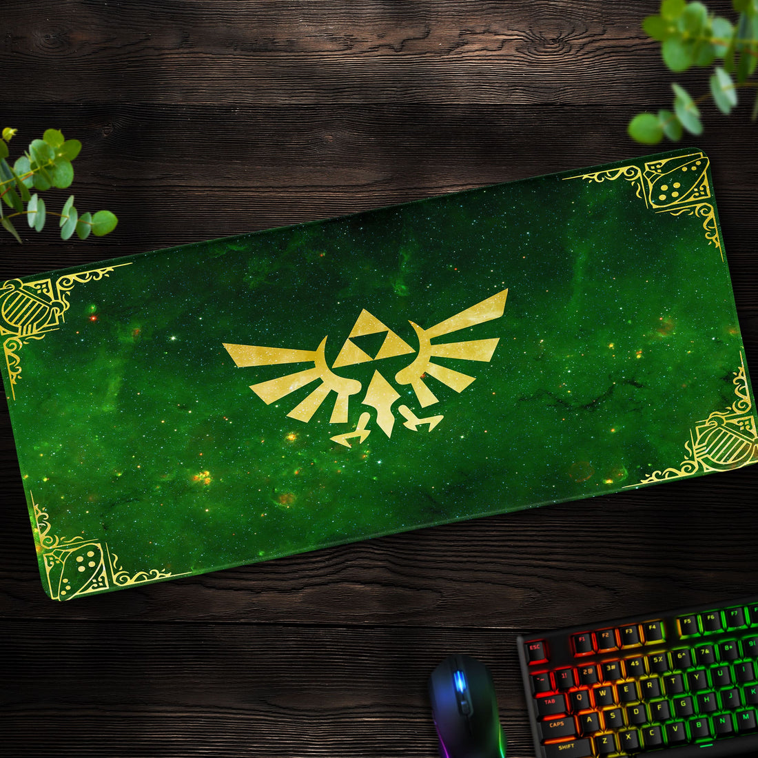 Zelda Hylian Crest Galaxy Desk Mat, Hyrule Emblem Mouse Pad