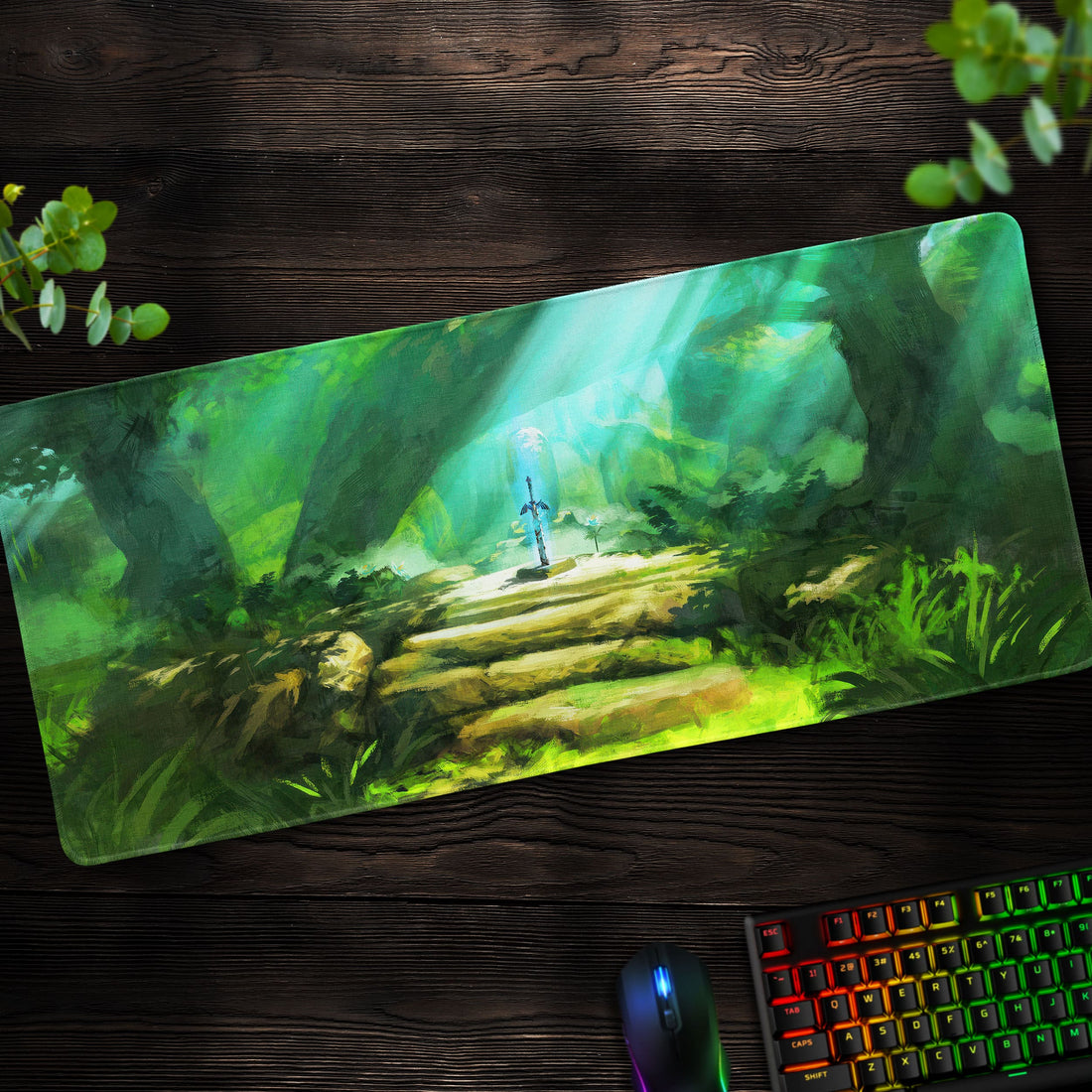 Sacred Forest Zelda Desk Mat, Master Sword Mouse Pad