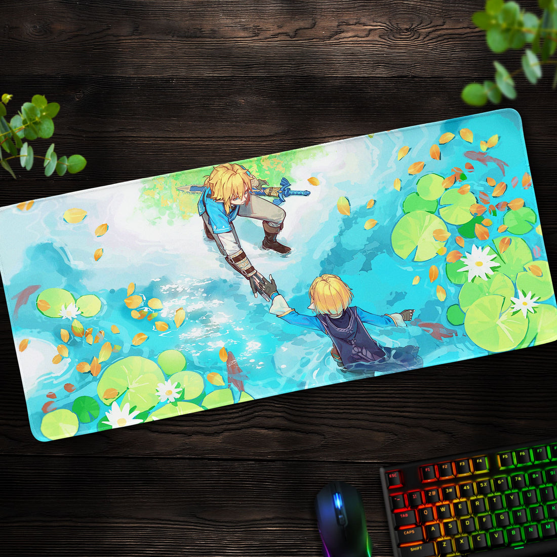 Link and Zelda Pond Reflection Desk Mat, Zelda Serenity Mouse Pad