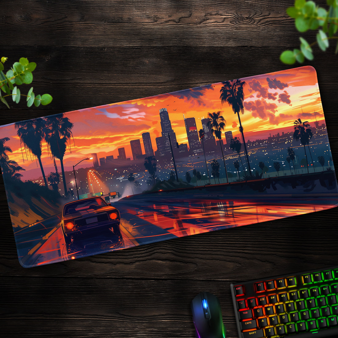 Los Santos Sunset Desk Mat, GTA City Mouse Pad