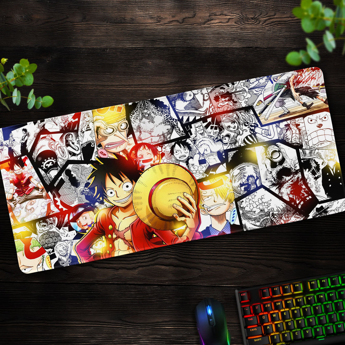 Luffy Manga Collage Desk Mat, One Piece Straw Hat Mouse Pad