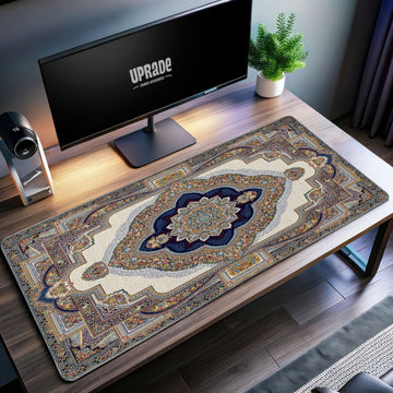 Elegant Persian Blue Desk Mat, Ornate Rug Mouse Pad