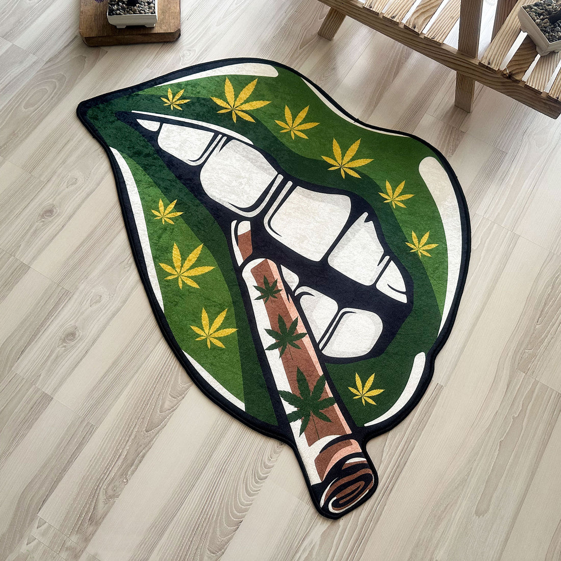 Marijuana Lip Weed Leaf Shaped Soft Rug