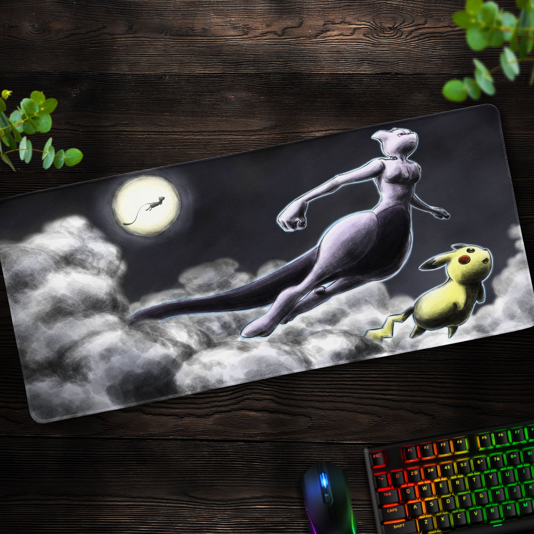 Mewtwo Moonlit Quest Desk Mat, Legendary Mouse Pad