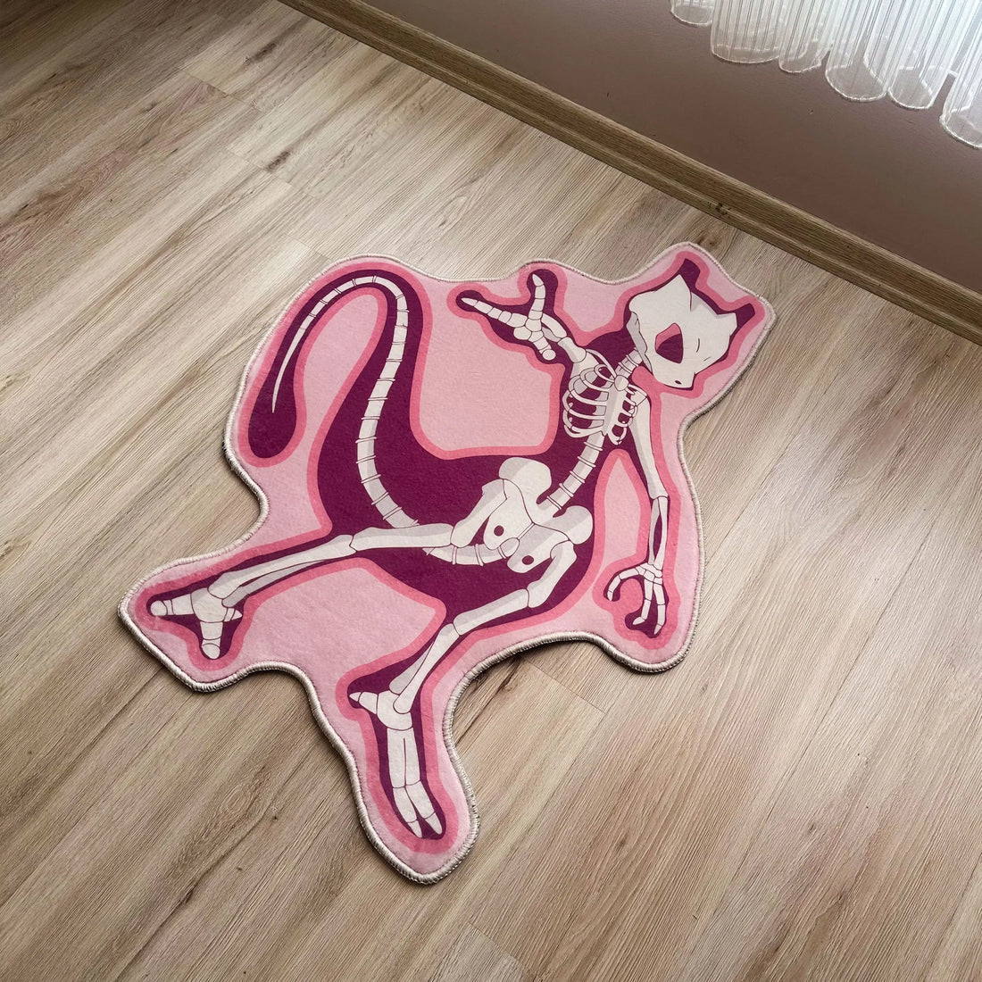 Mewtwo Skeleton Rug, Anime-Inspired Area Carpet