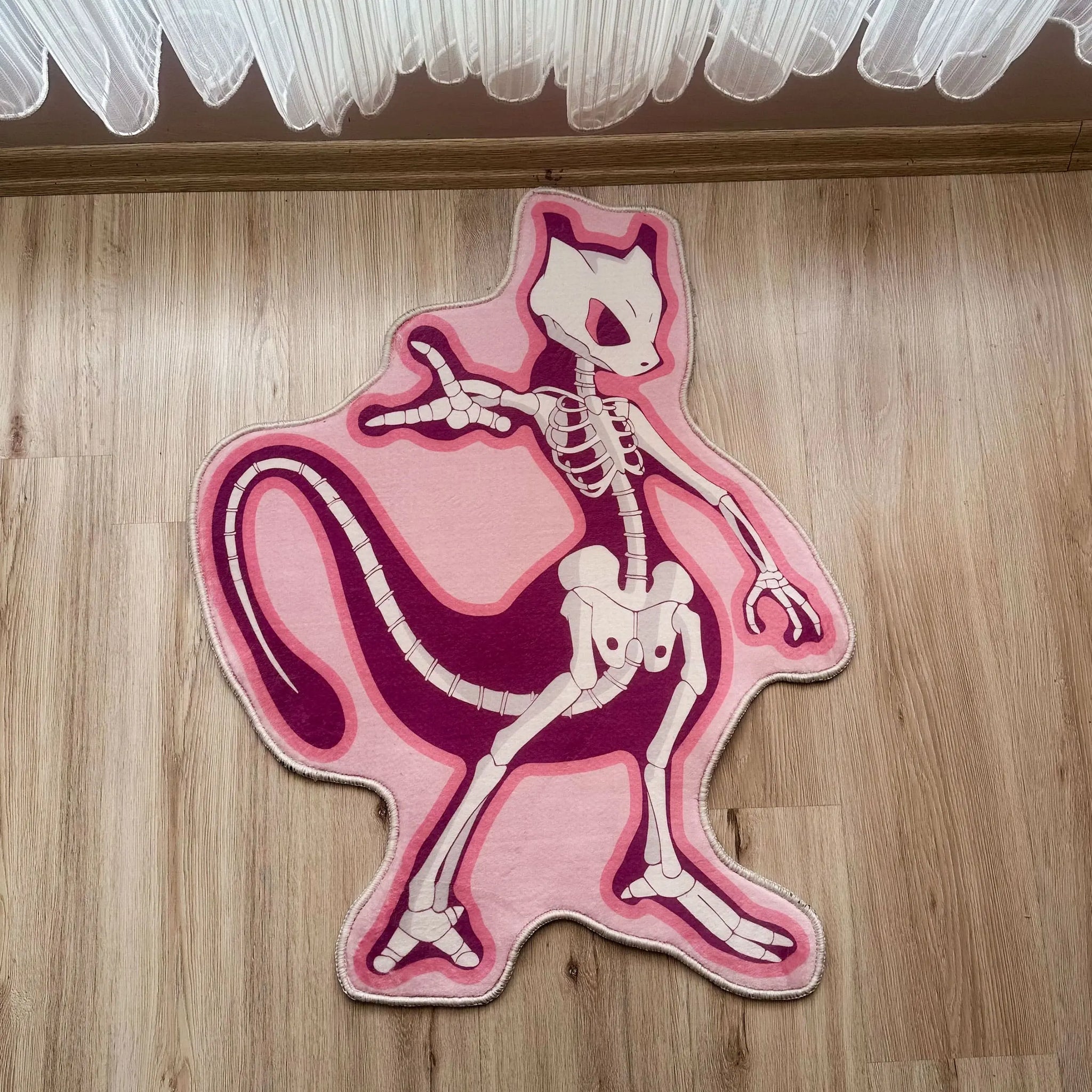 Mewtwo Skeleton Rug, Anime-Inspired Area Carpet