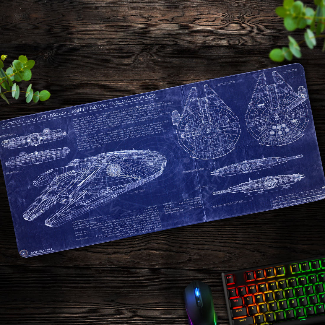 Millennium Falcon Blueprint Desk Mat, Star Wars Spaceship Mouse Pad