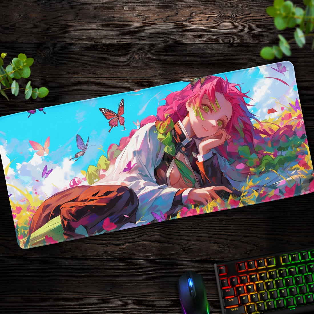 Mitsuri Kanroji Butterfly Meadow Desk Mat, Demon Slayer Mouse Pad