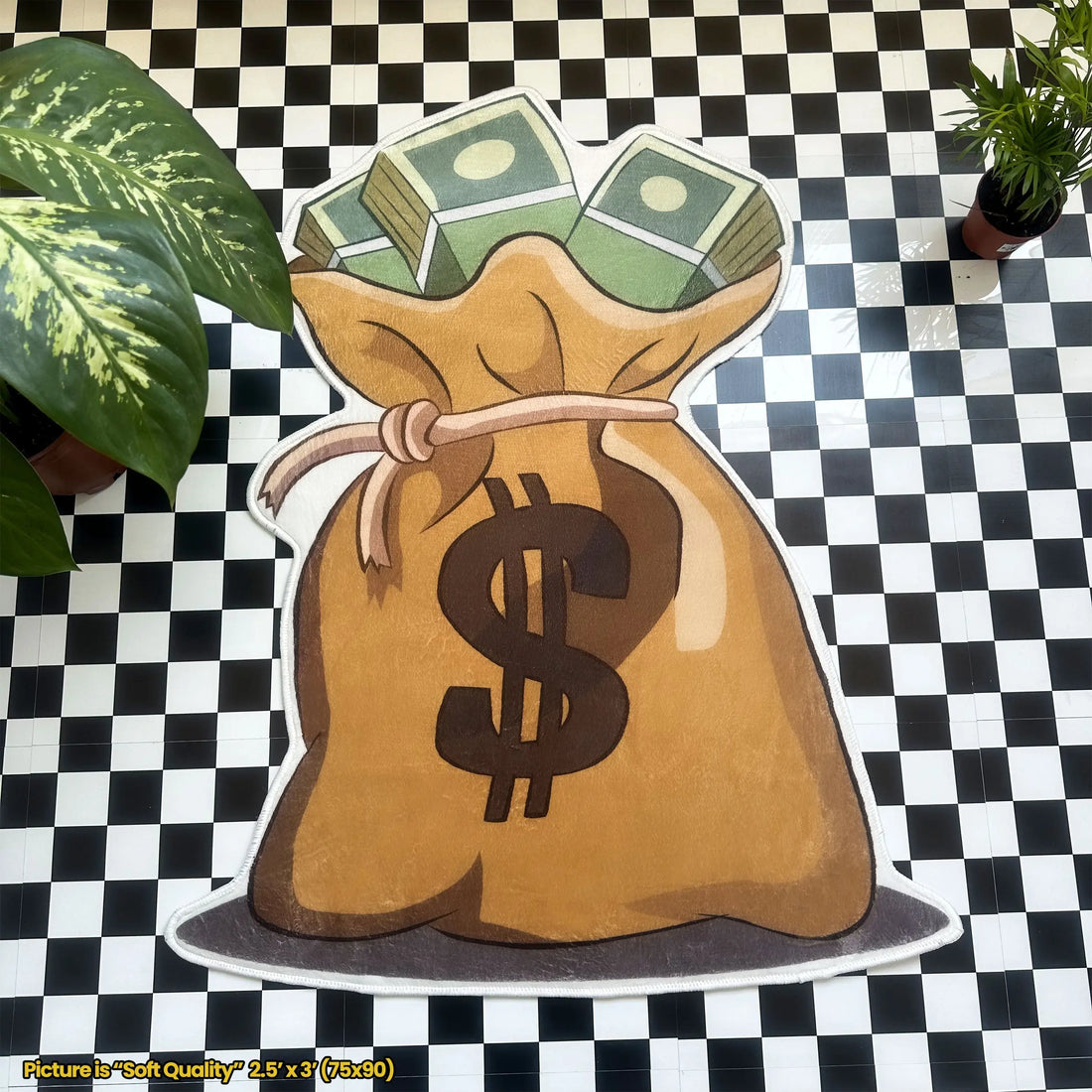 Money Bag Rug, Fun Dollar-Themed Shaped Carpet