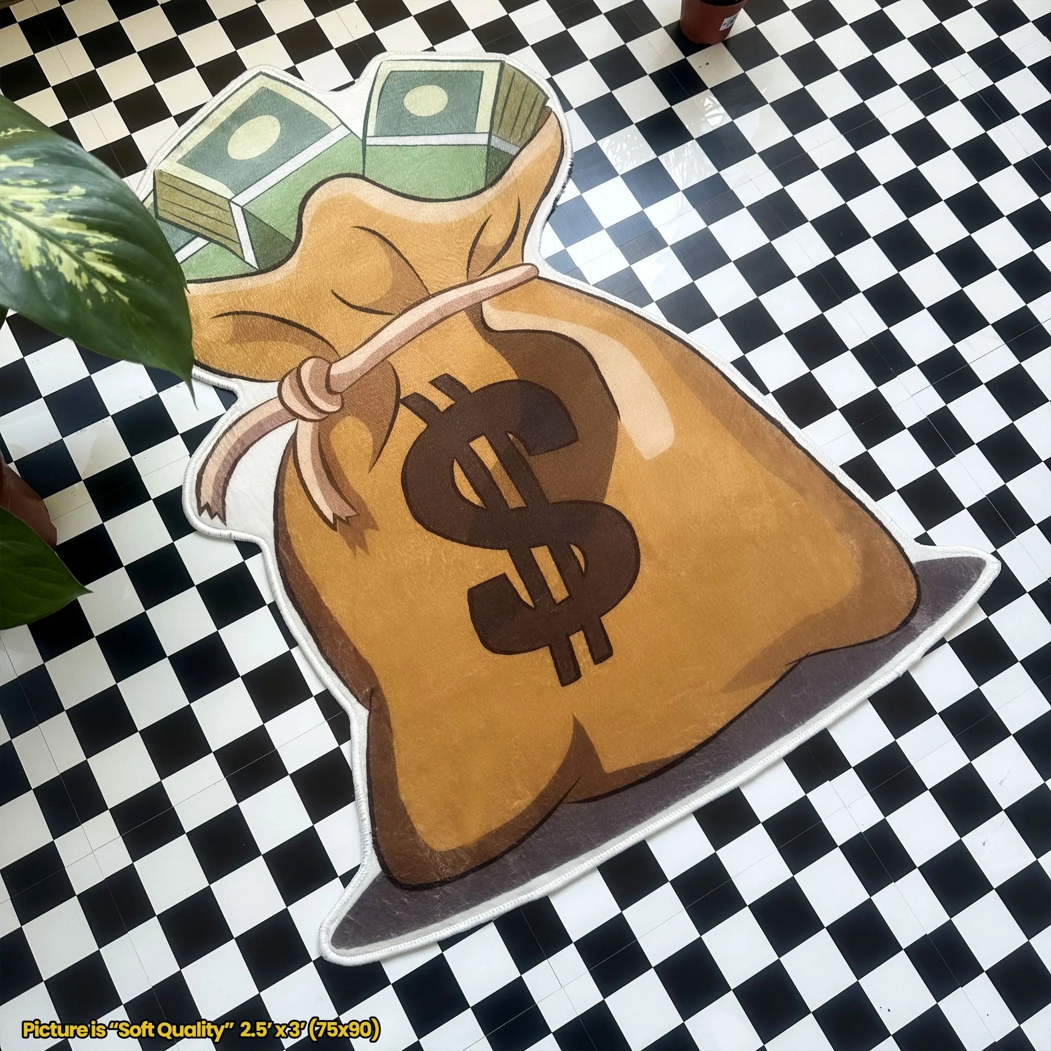 Money Bag Rug, Fun Dollar-Themed Shaped Carpet